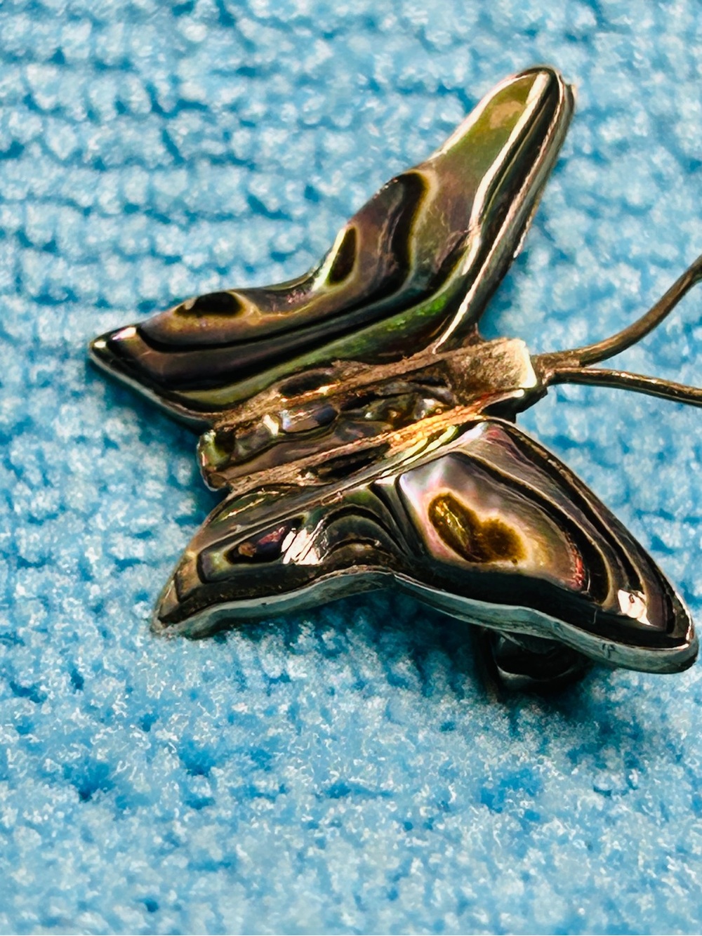 Vintage Taxco 75-30 Sterling Silver Abalone Butterfly Brooch Juan Sandoval 1”